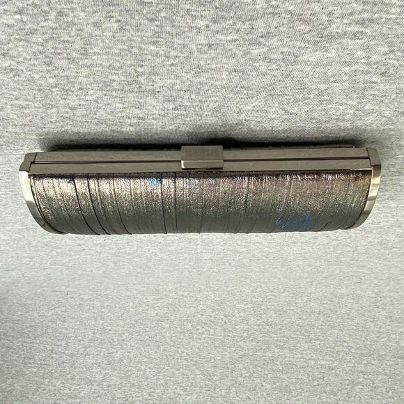 Kenneth Cole Reaction Purse Womens Silver Rolled Clutch Chain Strap Handbag - Picture 4 of 10